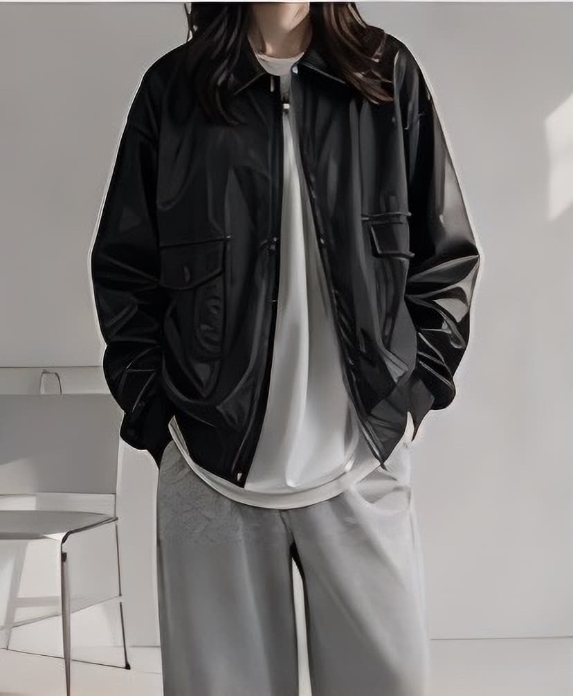 レザーブルゾン×スウェットパンツセット